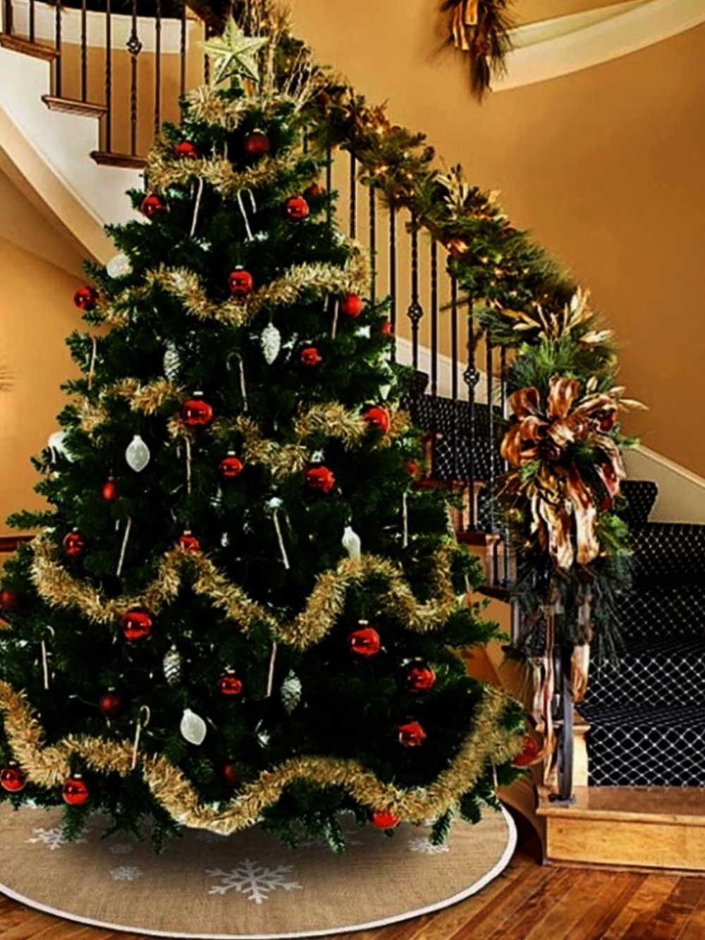 Rustic Burlap Christmas Tree Skirt – 48” Snowflake Farmhouse Style – NWT - Picture 8 of 11